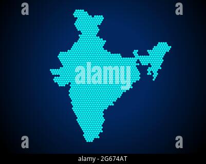 Honigkamm oder Hexagon strukturierte Karte von Indien Land isoliert auf dunkelblauem Hintergrund - Vektor-Illustration Stock Vektor