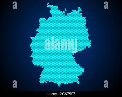 Honigkamm oder Hexagon strukturierte Karte von Deutschland Land isoliert auf dunkelblauem Hintergrund - Vektor-Illustration Stock Vektor