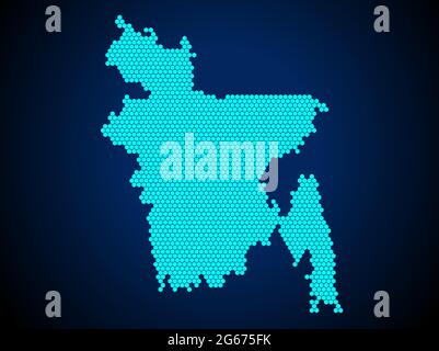 Honigkamm oder Hexagon strukturierte Karte von Bangladesch Land isoliert auf dunkelblauem Hintergrund - Vektor-Illustration Stock Vektor