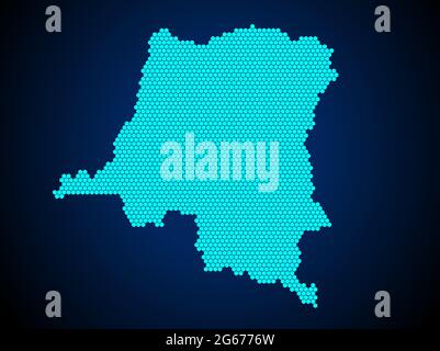 Honigkamm oder Hexagon strukturierte Karte des Kongo-Landes isoliert auf dunkelblauem Hintergrund - Vektorgrafik Stock Vektor