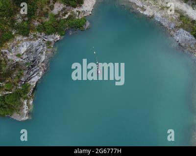 Delabole Schiefersteinbruch cornwall England uk Luftdrohne Stockfoto