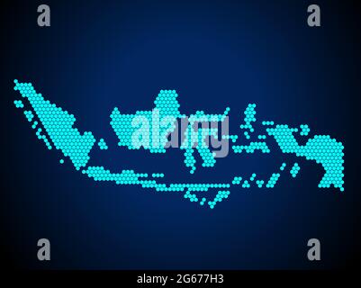 Honigkamm oder Hexagon strukturierte Karte von Indonesien Land isoliert auf dunkelblauem Hintergrund - Vektor-Illustration Stock Vektor