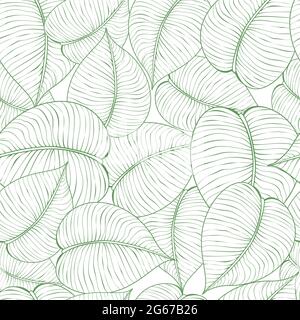 Vektordarstellung des nahtlosen grünen Blattmusters. Abstrakter floraler Hintergrund mit Blättern, Linienmuster, florales Design. Stock Vektor