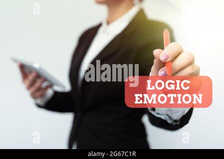 Handschriftzeichen Logic Emotion. Schaufenster für Unternehmen unangenehme Gefühle, die sich an Selbstachtung gewandt haben vernünftiger Verstand, der Ideen für neue Technologien präsentiert Stockfoto