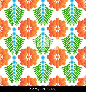Abstract Floral Design Konzept der indischen Volkskunst isoliert auf weißem Hintergrund ist in Nahtloses Muster Stock Vektor