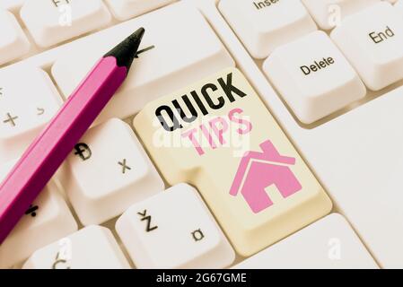 Kurztipps zur Konzeptunterschrift. Wort für kleine, aber besonders nützliche praktische Ratschläge, wie Sie Online-Mitgliederlisten eingeben, Neue erstellen Stockfoto