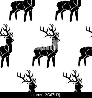 Weihnachts Rentier Vektor schwarz und weiß Kunst ist in Nahtloses Muster Stock Vektor