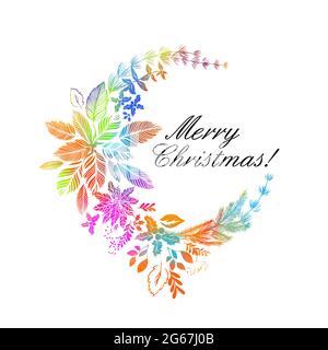 Bunte schöne Weihnachtskranz. Gemischte Medien. Vektorgrafik Stock Vektor