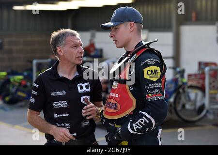 MANCHESTER, GROSSBRITANNIEN. 2. JULI Daniel Gilkes von Kent Royals während des Spiels der National Development League zwischen Belle Vue Aces und Kent Royals am Freitag, den 2. Juli 2021 im National Speedway Stadium in Manchester. (Kredit: Eddie Garvey | MI News) Stockfoto