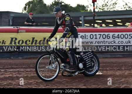 MANCHESTER, GROSSBRITANNIEN. 2. JULI Daniel Gilkes von Kent Royals während des Spiels der National Development League zwischen Belle Vue Aces und Kent Royals am Freitag, den 2. Juli 2021 im National Speedway Stadium in Manchester. (Kredit: Eddie Garvey | MI Nachrichten) Kredit: MI Nachrichten & Sport /Alamy Live Nachrichten Stockfoto