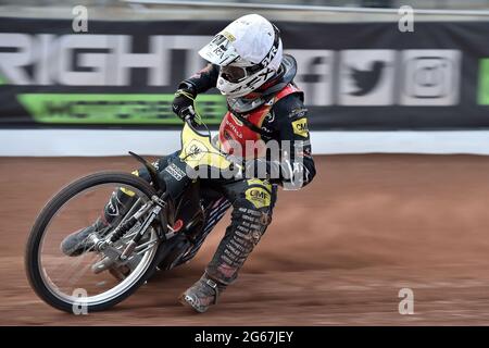 MANCHESTER, GROSSBRITANNIEN. 2. JULI Daniel Gilkes von Kent Royals während des Spiels der National Development League zwischen Belle Vue Aces und Kent Royals am Freitag, den 2. Juli 2021 im National Speedway Stadium in Manchester. (Kredit: Eddie Garvey | MI Nachrichten) Kredit: MI Nachrichten & Sport /Alamy Live Nachrichten Stockfoto