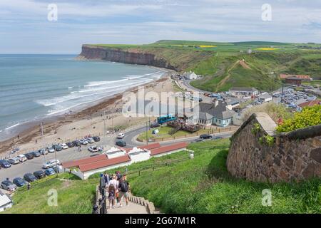 Saltburn Beach and Old Town von Upper Station, Saltburn-by-the-Sea, North Yorkshire, England, Großbritannien Stockfoto