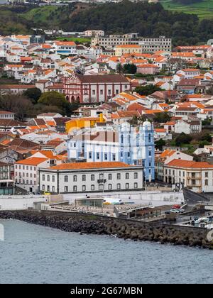 Blick auf die Küste von Angra do Heroismo vom Monte Brasil, Terceira Island Stockfoto