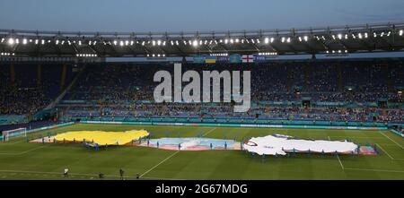 Rom, Italien, 3. Juli 2021. Gesamtansicht des Stadions während des UEFA-Viertelfinales der Euro 2020 im Stadio Olimpico, Rom. Bildnachweis sollte lauten: Jonathan Moscrop / Sportimage Stockfoto