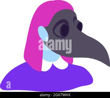 Vektor-Silhouette eines weiblichen Kopfes voll Gesicht und Profil Avatar farbigen Avatar, rosa Haar, isoliert auf weißem Hintergrund. Maskierter Avatar Stock Vektor