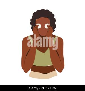 afroamerikanische Frau, die Make-up aus ihren Augen entfernt, mit Cotonpads, Vektorgrafik, abstraktes Frauenportrait, Vektorgrafik isoliert auf Stock Vektor