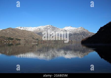 Winterlandschaft am Lake Hayes, Otago, Neuseeland Stockfoto