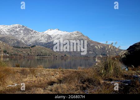 Winterlandschaft am Lake Hayes, Otago, Neuseeland Stockfoto