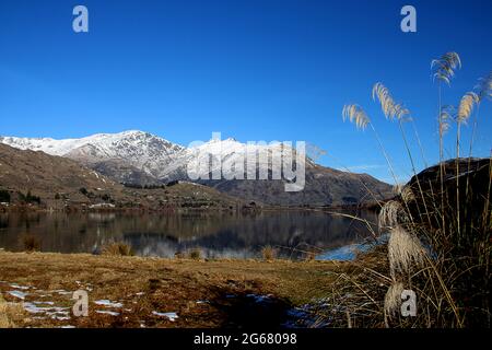 Winterlandschaft am Lake Hayes, Otago, Neuseeland Stockfoto