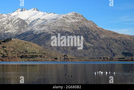 Winterlandschaft am Lake Hayes, Otago, Neuseeland Stockfoto