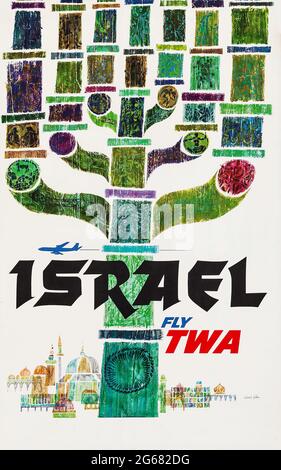 Fly TWA, Israel, Vintage Travel Poster, TWA – Trans World Airlines operierte von 1930 bis 2001. Hochauflösendes Poster. Stockfoto