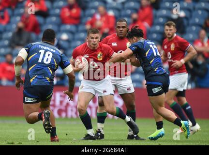 BT Murrayfield .Edinburgh.Schottland Großbritannien. 26. Juni-21 1888 Cup-Spiel zwischen den britischen & irischen Löwen und Japan während des Spiels Lions Owen Farr abgebildet Stockfoto