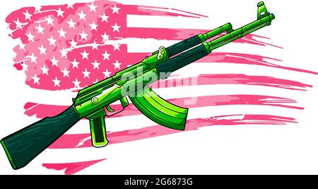 Illustration der US-Flagge mit einem AK 47 Gewehr Stock Vektor