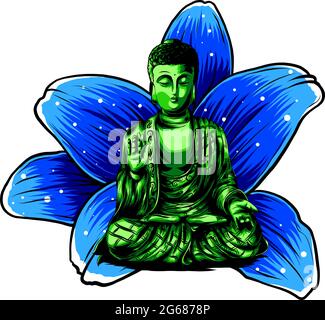 Buddha sitzt auf einem Lotus Hintergrund Vektor illustrartion Stock Vektor