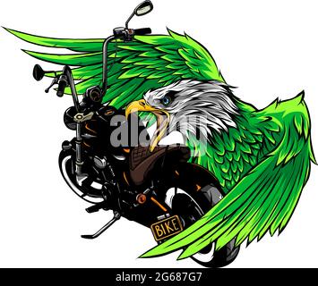 vektor-Illustration von Motorrad mit dem Kopf Adler Stock Vektor