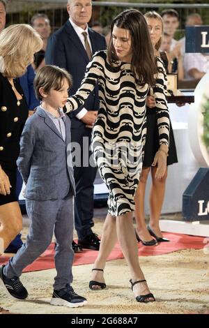 Charlotte Casiraghi und ihr Sohn Raphael nehmen am 03. Juli 2021 am 15. Internationalen Monte-Carlo Jumping in Monte-Carlo, Monaco, Teil.Foto: David Niviere/ABACAPRESS.COM Stockfoto