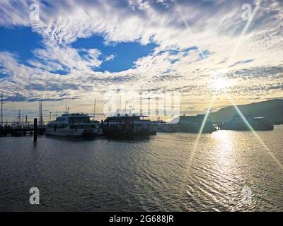 Auffallender Cirrocumulus am frühen Morgen nehmen Sie an der Marina in Cairns an der Bucht Stockfoto