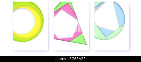 Setzen Sie Deckblätter mit einfachen geometrischen Formen ein. Mehrschichtiger abstrakter Hintergrund in Farbe. Vektor-3d-Illustration. Stock Vektor