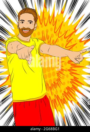 Cooler Mann, der tanzt. Genießen Sie Musik in der Disco, bei einem Hip-Hop-Rockkonzert. Fröhlicher Typ in einem Nachtclub. Vektorgrafik im Comic-Stil. Stock Vektor