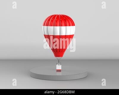 3d-Darstellung des roten Heißluftballons auf grauem Hintergrund Stockfoto