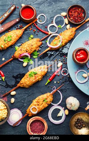 Lula Kebab, Hackfleisch Spieße und gegrillt.Türkische Küche Stockfoto