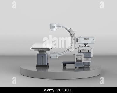 3d-Rendering C-Arm-Maschine mit Monitor auf grauem Hintergrund Stockfoto