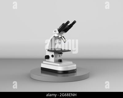 3d-Rendering-Mikroskop oder optisches Instrument auf grauem Hintergrund Stockfoto