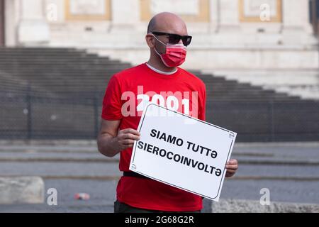 Roma, Italien. Juli 2021. Der Verein Plus Roma, der lgbt-HIV-positive Menschen zusammenbringt, organisierte einen Flashmob „40 Jahre mit HIV“ auf dem Esquilino-Platz in Rom. (Foto von Matteo Nardone/Pacific Press) Quelle: Pacific Press Media Production Corp./Alamy Live News Stockfoto