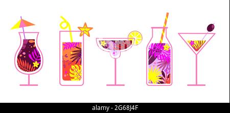 Sommer alkoholfreie und alkoholische Getränke. Stock Vektor