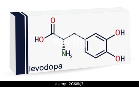 l-DOPA, Levodopa-Molekül. Es ist eine Aminosäure, wird verwendet, um Dopamin-Konzentrationen in der Behandlung der Parkinson-Krankheit zu erhöhen. Papierverpackung f Stock Vektor