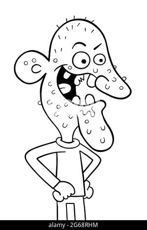 Cartoon hässlichen Mann, Vektor-Illustration. Schwarz umrandet und weiß gefärbt. Stock Vektor