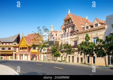 Die exotische Architektur auf der Insel Haihua, Hainan, China. Stockfoto