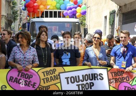 Pride marschieren am 03. Juli 2021 in Marseille, Frankreich. Foto von Denis Thaust/Avenir Pictures/ABACAPRESS.COM Stockfoto