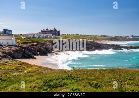 Sommertag mit Blick auf Little Fistral Beach Newquay Cornwall England Großbritannien Europa Stockfoto