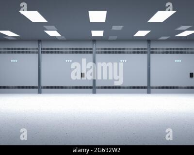 3d-Rendering leerer Raum im Innenraum oder leerer Plattform Stockfoto