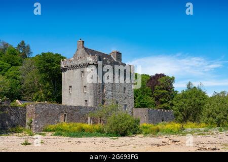 Außenansicht von Saddell Castle auf der Saddell Bay in Kintyre Peninsula, Argyll and Bute, Schottland, Großbritannien Stockfoto