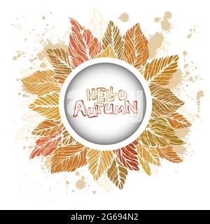 Herbsthintergrund mit Blättern und Ohren. Rahmen Hallo Herbst . Vektorgrafik Stock Vektor