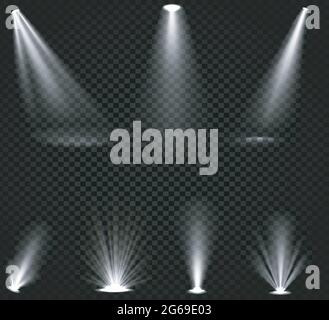 Lichtstrahlen von Scheinwerfern und Bodenprojektoren Stock Vektor