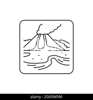 Symbol der vulkanischen Landschaft mit Farblinie. Isoliertes Vektorelement. Skizzieren Sie das Piktogramm für Webseite, mobile App, Promo Stock Vektor