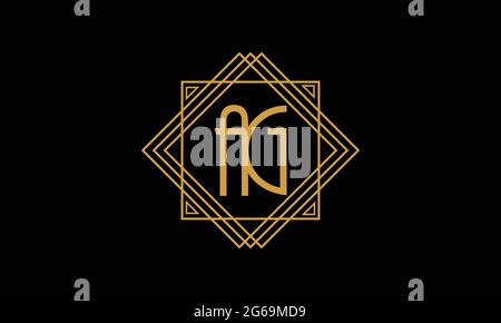 Verbindungsstück Buchstaben A und G minimalistisches Art-Deco-Logo in Goldfarbe isoliert auf schwarzem Hintergrund mit quadratischem Rahmen Stock Vektor
